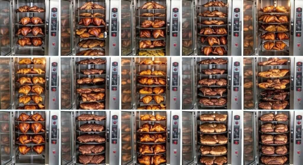 Kit completo de acessórios para assados com facas profissionais, cutelos, tesouras, injetores de tempero, termômetro digital, chairas e tábua de corte sobre bancada