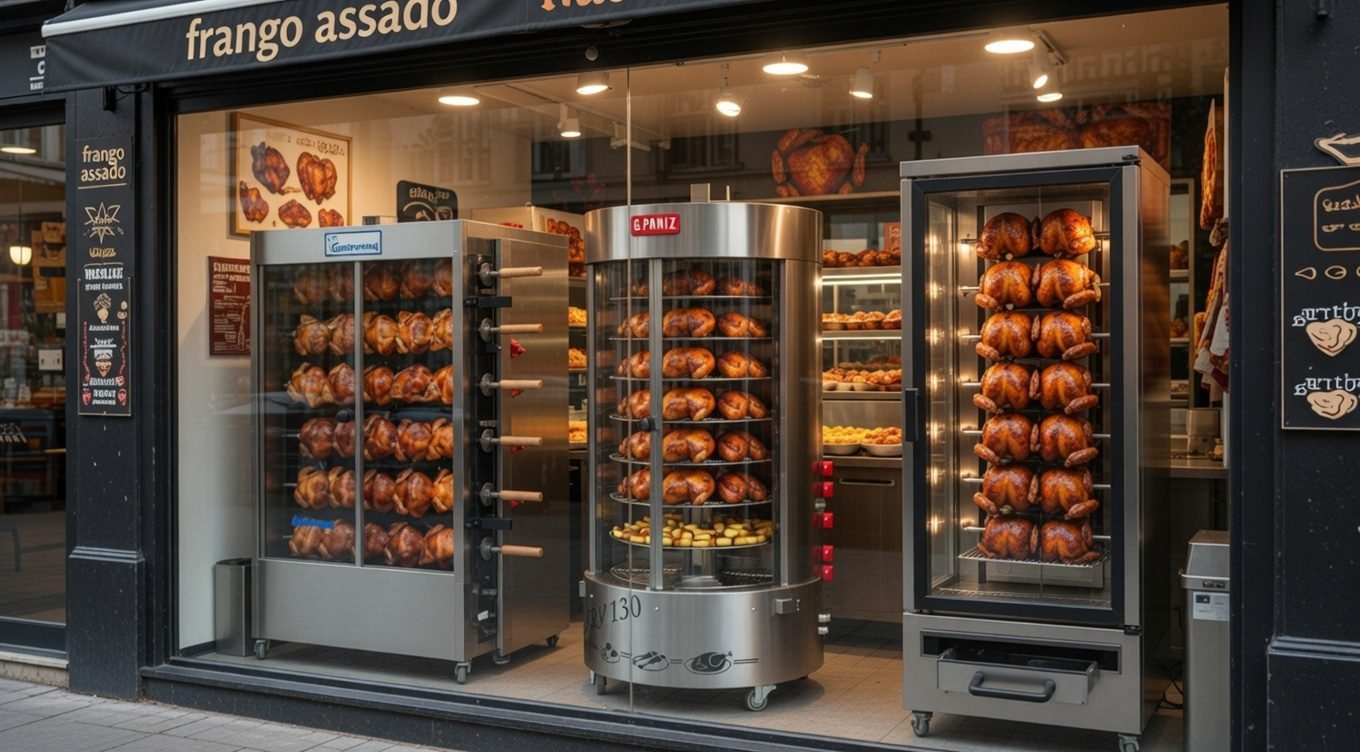 Frango assado temperado para venda em rotisserie profissional