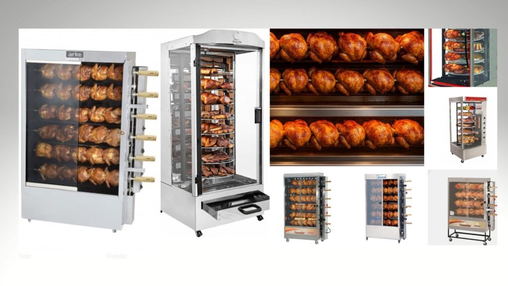 Máquina de assar frango giratória com vários frangos assando simultaneamente para otimizar o custo e o lucro refletindo no preço do frango assado.